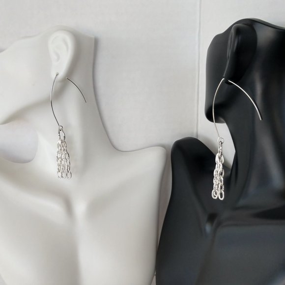 Handmade Silver Plated Chain Earrings on Boomerang Wires 3 Inches - Picture 14 of 16